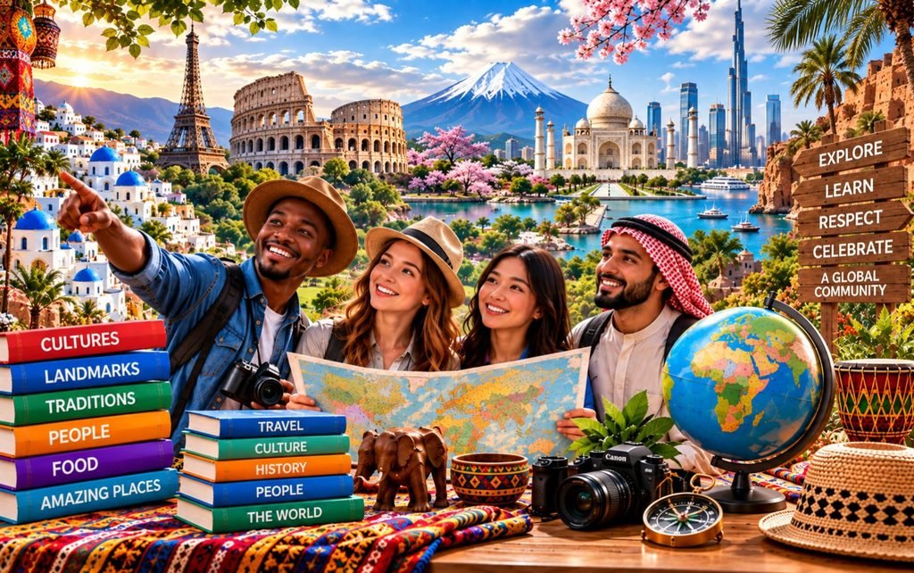 People exploring world cultures, landmarks and traditions